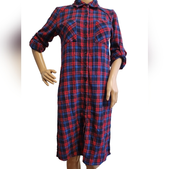 Red & Blue Stylish Plaids! Versatile, Side splits, Chest Pockets, Knee Length SM - Picture 5 of 16